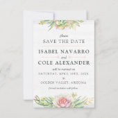 日付の水色の多肉性サボテンのカードを保存 招待状 (正面)