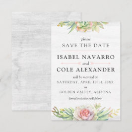 日付の水色の多肉性サボテンのカードを保存 招待状