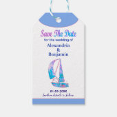 日付の水色の結婚保存先を保存 ギフトタグ (正面)