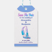 日付の水色の結婚保存先を保存 ギフトタグ (裏面)