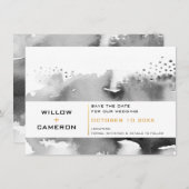 日付の水色の黒モダン色ミニマル金ゴールドを保存 セーブザデート (正面/裏面)