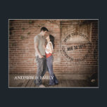 日付の消印丸の写真はがきを保存する 案内ポストカード<br><div class="desc">封筒の消印のように、このデザインは正面に「日付を保存する – 私たちは結婚している」という州の言葉の円で切手の外観を持っている。彼パーソナライズされた女の日と名前とフル結婚サイズの写真を持つおもしろいカップルをフィーチャーして。このデザイン素晴らしは伝統的救カジュアル、若く、あなたの個人情報をバックに宇宙の多くのを持つトレンディーですフォーマル、または最新のポストカードに代わる。</div>