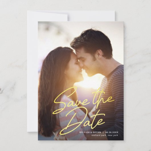 日付の滑らかな手書きの夏の原稿を救って下さい 招待状 (正面)