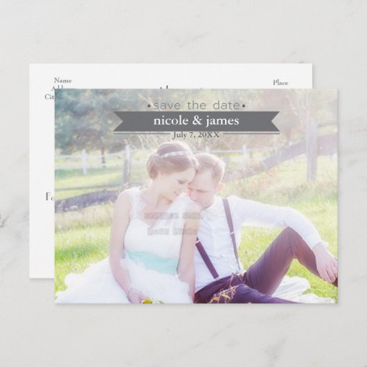 日付の灰色のタイポグラフィ写真はがきを保存 案内ポストカード (正面/裏面)