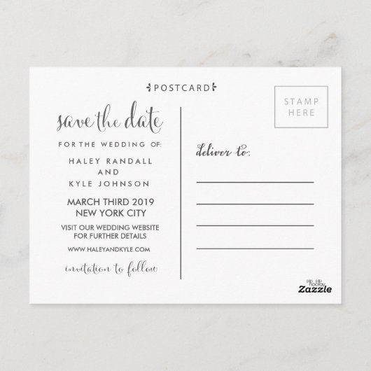 日付の灰色のタイポグラフィ発表の保存 ポストカード (裏面)