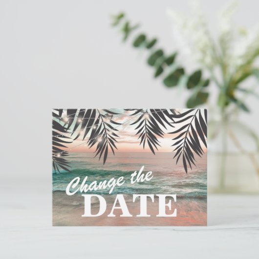 日付の熱帯ビーチ先の変更 案内ポストカード (スタンド正面)