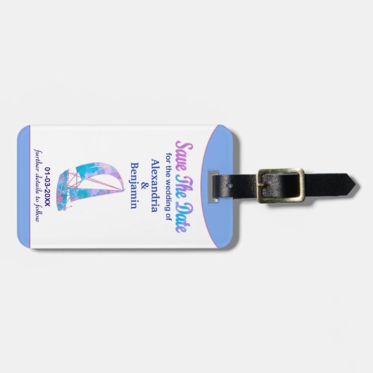 日付の熱帯結婚海を保存カスタムする ラゲッジタグ (正面横)