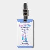 日付の熱帯結婚海を保存カスタムする ラゲッジタグ (正面縦)