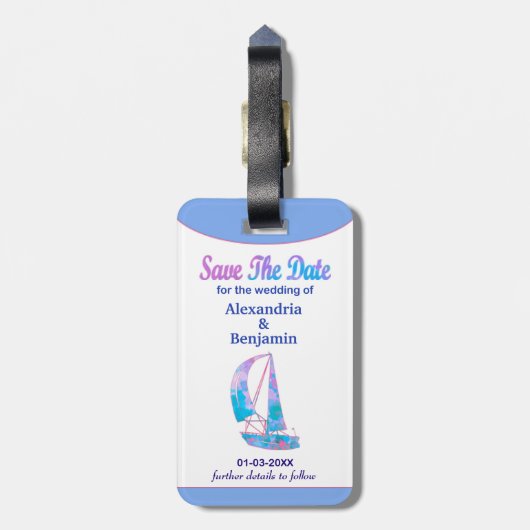 日付の熱帯結婚海を保存カスタムする ラゲッジタグ (裏面縦)
