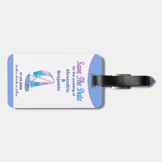 日付の熱帯結婚海を保存カスタムする ラゲッジタグ (裏面横)