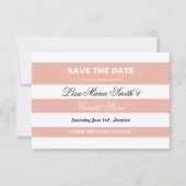 日付の珊瑚及び白くエレガントでストライプな結婚式を救って下さい セーブザデート (正面)