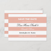 日付の珊瑚及び白くエレガントでストライプな結婚式を救って下さい セーブザデート (正面/裏面)