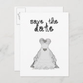 日付の生地のフォント結婚のドレス葉書を保存 案内ポストカード (正面/裏面)