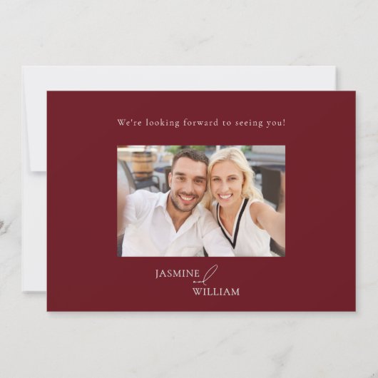 日付の発表を赤ミニマル結婚リストが保存 案内状 (裏面)