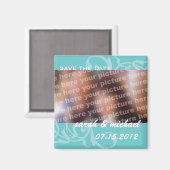 日付の発表写真結婚を青で保存 マグネット (正面/裏面)