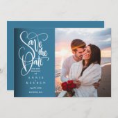 日付の白いスエレガントクリプトの写モダン真 招待状 (正面/裏面)