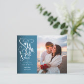 日付の白いスクリプエレガントトの写真ポストカードを保存 ポストカード (スタンド正面)