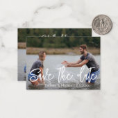 日付の白い手書きカップル2枚の写真を保存 ノートカード (正面/裏面インサイチュ)