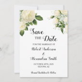 日付の白い結婚花を保存 招待状 (正面)