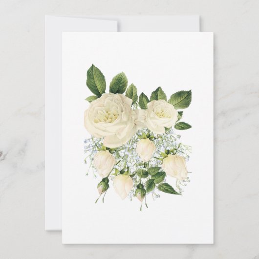 日付の白い結婚花を保存 招待状 (裏面)