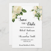 日付の白い結婚花を保存 招待状 (正面/裏面)