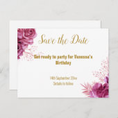 日付の白い背景のピンクのフローラを保存 案内ポストカード (正面/裏面)