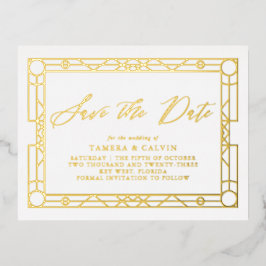 日付の白い金ゴールドエレガント装飾枠の保存 箔招待状ポストカード
