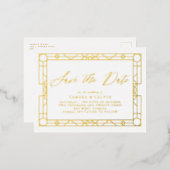 日付の白い金ゴールドエレガント装飾枠の保存 箔招待状ポストカード (正面/裏面)