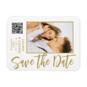 日付の白い金ゴールドスタイリッシュのモダン結婚保存 マグネット (横)