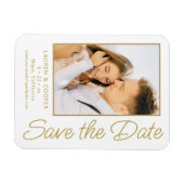 日付の白い金ゴールドスタイリッシュのモダン結婚保存 マグネット (横)