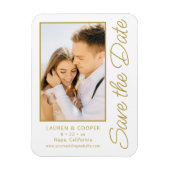 日付の白い金ゴールドスタイリッシュのモダン結婚保存 マグネット (縦)