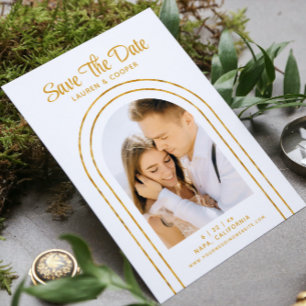 日付の白い金ゴールドスタイリッシュアールデコ結婚