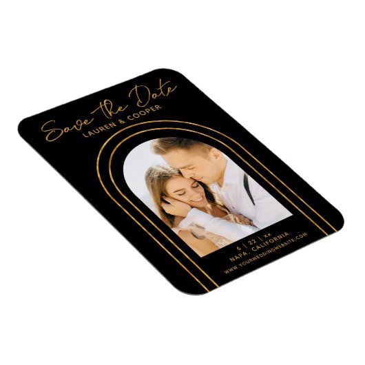 日付の白い金ゴールドスタイリッシュアールデコ結婚 マグネット (右側)