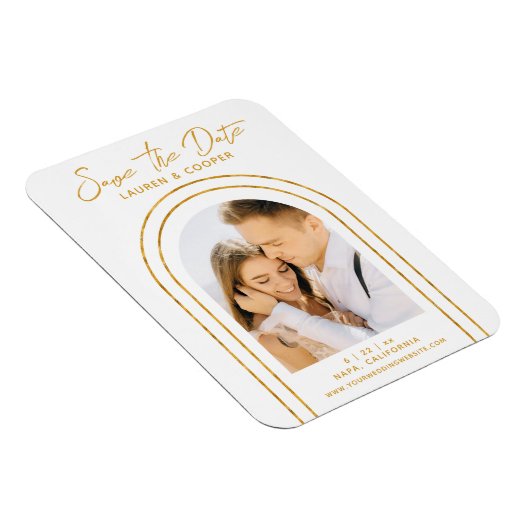 日付の白い金ゴールドスタイリッシュアールデコ結婚 マグネット (右側)