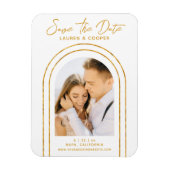 日付の白い金ゴールドスタイリッシュアールデコ結婚 マグネット (縦)