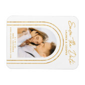 日付の白い金ゴールドスタイリッシュアールデコ結婚 マグネット (横)