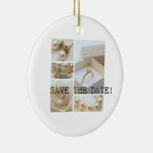 日付の白のコラージュ結婚を保存する セラミックオーナメント (右)
