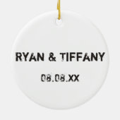 日付の白のコラージュ結婚を保存する セラミックオーナメント (裏面)