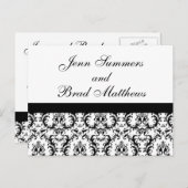 日付の白黒のダマスクカードを保存する 案内ポストカード (正面/裏面)