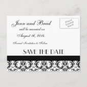 日付の白黒のダマスクカードを保存する 案内ポストカード (裏面)