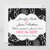 日付の白黒のピンクの結婚式招待状を救って下さい セーブザデート (裏面)