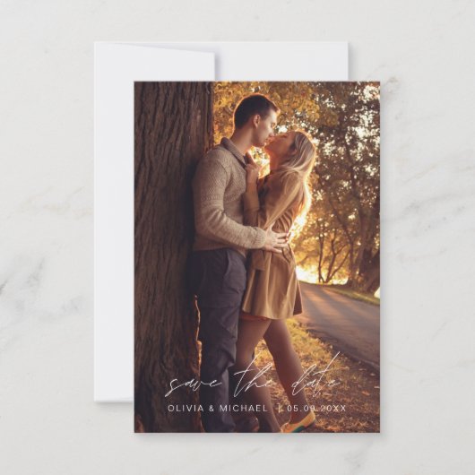 日付の白黒の手書き結婚の セーブザデート (正面)