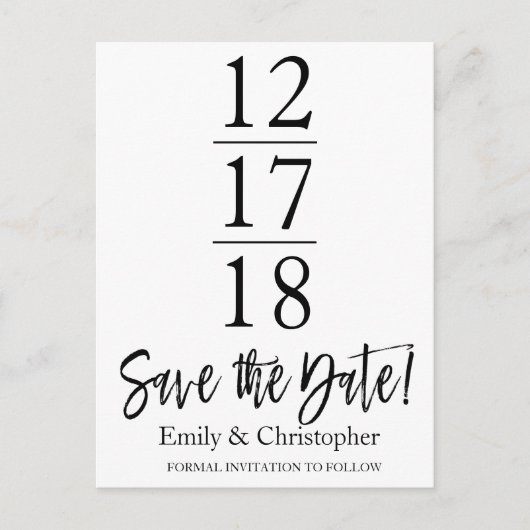 日付の白黒スクリプトのモダン保存 案内ポストカード (正面)