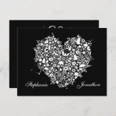 日付の白黒ハートポストカードの保存 案内ポストカード (正面/裏面)