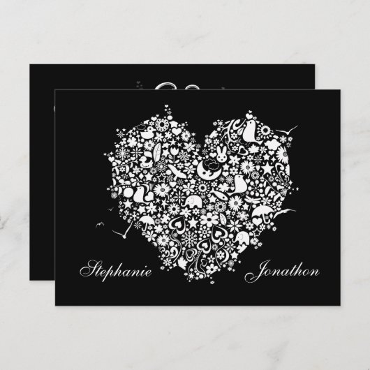 日付の白黒ハートポストカードの保存 案内ポストカード (正面/裏面)