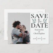 日付の白黒写真テンプレートの結婚保存 案内ポストカード (正面/裏面)