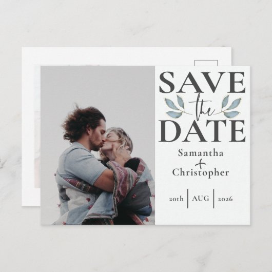 日付の白黒写真テンプレートの結婚保存 案内ポストカード (正面/裏面)