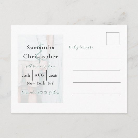 日付の白黒写真テンプレートの結婚保存 案内ポストカード (裏面)