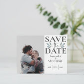 日付の白黒写真テンプレートの結婚保存 案内ポストカード (スタンド正面)