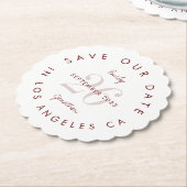 日付の着色された日を保存するバーガンディ文字体裁 ペーパーコースター (アングル)